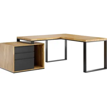 Psací stůl Bílý pravý rohový stůl Loft Office Plus - Černá , NE , Vlevo , 200x70 cm