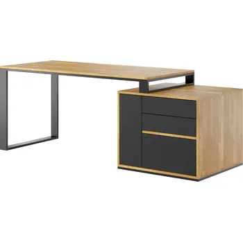 Psací stůl Černý kancelářský stůl v podkroví - Černá , NE , Vpravo (kontejner) , 200x70 cm