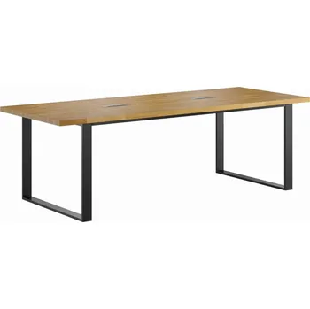 Konferenční stolek Konferenční stůl s dřevěnou deskou 250x100cm s otvory pro kabely - Černá