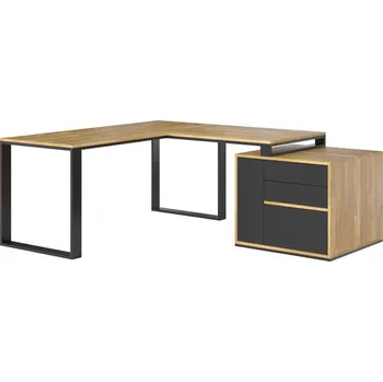 Psací stůl Rohový psací stůl s plochou deskou Loft office slim - Černá , NE , Práva , 200x70 cm