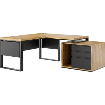 Psací stůl Loftový rohový stůl velký 200x70 Loft Office Plus - Černá , ANO , Práva , 160x70 cm