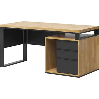 Psací stůl Psací stůl s dřevěnou deskou "loft office plus" Krátký - Černá , ANO , Vpravo (kontejner) , 200x70 cm