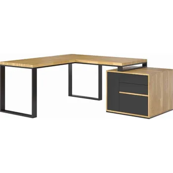 Rohový psací stůl dřevo s kovem a podstavcem, pravá strana - Černá , ANO , Vlevo , 200x70 cm