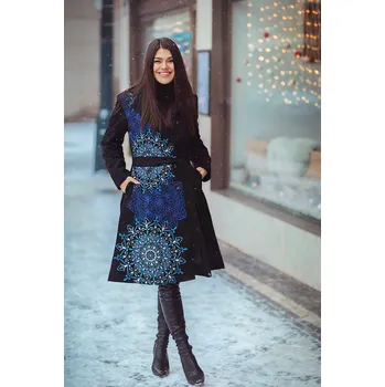 Himalife Podzimní/zimní kabát Princess - černý s modrou Velikost: 4XL - Móda pro plnoštíhlé, Oblečení nadměrné velikosti