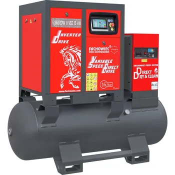 Kompresor Šnekový kompresor ARROW II VSD 15 kW/500 710-1100 l/min. 16 Bar sada na horizontální nádrž 500L + sušička + filtry ISO 8573-1 1:4:1