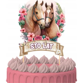 Obraz ZÁPICH DO DORTU Narozeninová Ozdoba na Dort Sto Let Kůň Koně boho květiny POSTAVIČKY OZDOBY 8