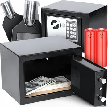 Trezor MALÝ DOMÁCÍ TREZOR ELEKTRONICKÝ OCELOVÝ ČERNÝ NA KÓD A KLÍČ, MONTÁŽ NA ZEĎ