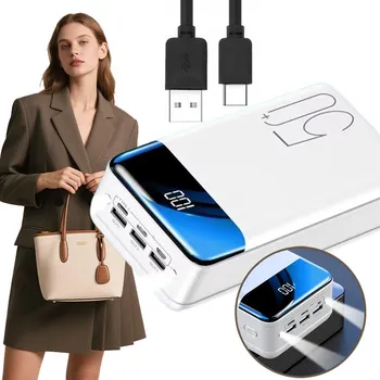 Powerbanka VELKÁ POWERBANKA 50000mAh USB-C SILNÁ S LAMPOU bílá