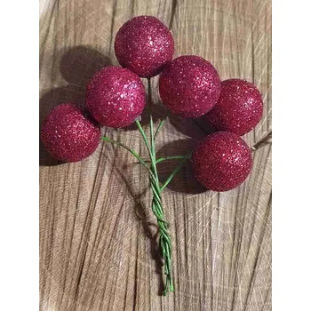 Vánoční dekorace Dekorační kuličky 18 mm s glitry a drátkem barva červená