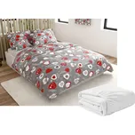 Sada mikroplyšového povlečení VÁNOČNÍ SRDCE šedé + prostěradlo mikroplyš SOFT 180x200 cm bílé, dvoulůžko 235238672