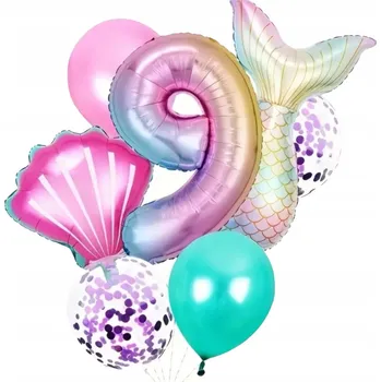 Balónek SADA BALÓNKŮ MOŘSKÁ PANNA ocas mušle DEKORACE číslice 9