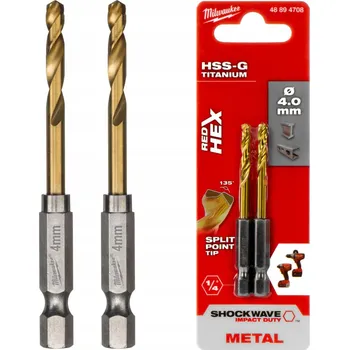 Vrták Titanové vrtáky do kovu HEX 4 mm 2 ks Milwaukee HSS-G TiN