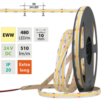 LED osvětlení MCLED LED pásek COB EWW, 480LED/m, 5W/m, DC 24V, 510lm/m, CRI90, IP20, 10mm, 5m