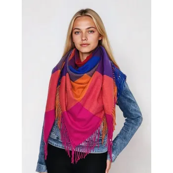 Šátek Classic Scarf Dámský vlněný kostkovaný šátek barva fuchsiová modrá ...čtvercový XXL karo