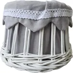 Bílé proutěné stínidlo se šedou látkou a krajkou - Ø 20*14 cm / E27 197120438
