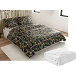 Sada mikroplyšového povlečení MYSTIC GARDEN tmavě zelené + prostěradlo mikroplyš SOFT 180x200 cm bílé, dvoulůžko 236439030