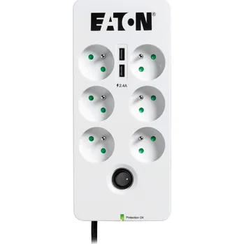 Přepěťová ochrana EATON Protection Box 6 USB FR, přepěťová ochrana, 6 výstupů, zatížení 10A, 2x USB port