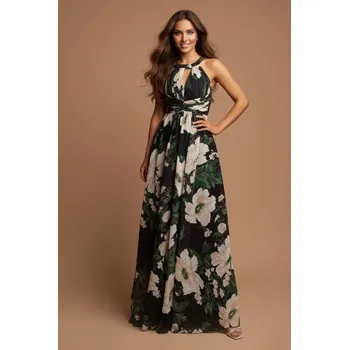 Dámské šaty EVA & LOLA Družičkovské šaty CHARLOTTE květované černé Barva: Černá, Velikost: S