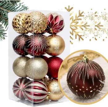 Vánoční ozdoba Flamenco Mystique Sada 16 ozdob v balení, 8 cm, zlaté, červené, vánoční ozdoby na stromeček BSN58