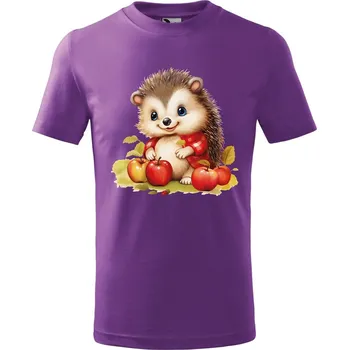 Chlapecké oblečení Dětské tričko s potiskem Ježek s jablky Velikost: 134/8 let, Barva trička: Fialová