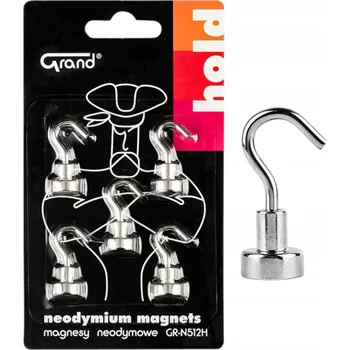 Dekorativní magnet Neodymové magnety GRAND GR-N512H 12 mm 5 ks silné s háčkem