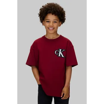Dětské bavlněné tričko Calvin Klein Jeans vínová barva, s potiskem, IB0IB02584 IB0IB02584.9BYA 83X, vel. 170