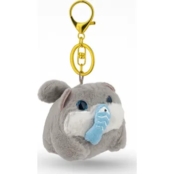 Flamenco Mystique Přívěsek na klíče - Kočka chytající rybu s kudrnatým ocasem, šedý BRL398SZ