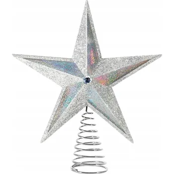 Vánoční dekorace Stříbrná holografická hvězda 25 cm třpytivá ozdoba premium na vánoční stromeček