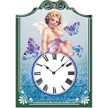 Hodiny Velké nástěnné dřevěné hodiny - Andílek v čase motýlů