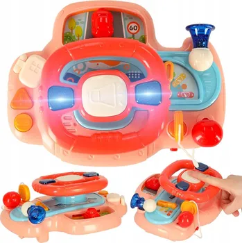 HRAČKA INTERAKTIVNÍ VOLANT PRO DĚTI SIMULÁTOR HUDBA ZVUKY RŮŽOVÁ