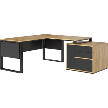Psací stůl Bílý rohový psací stůl s plochou deskou Loft office slim - Černá , ANO , Práva , 160x70 cm