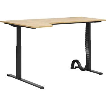 Psací stůl Výškově nastavitelný stůl s pamětí a tvarovanou dřevěnou deskou pro práci vsedě i vestoje - Černá