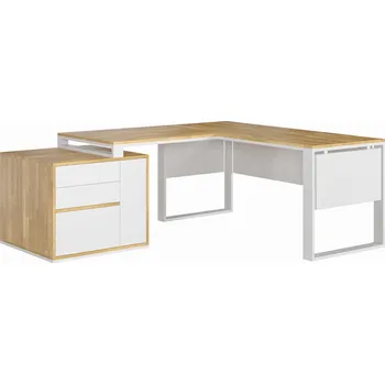 Psací stůl Bílý rohový psací stůl s plochou deskou Loft office slim - Bílá , ANO , Vlevo , 200x70 cm