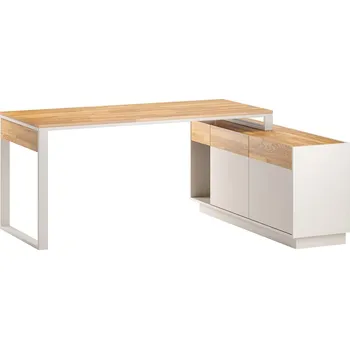 Psací stůl Moderní rohový stůl pro malé i velké kanceláře - Přírodní dub/ slonová kost , Práva