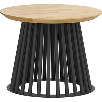 Konferenční stolek Černý konferenční stolek s ažurovou podnoží a dubovou deskou