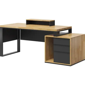 Psací stůl Psací stůl s horní deskou monitoru loft industrial premium - Černá , ANO , Vpravo (kontejner) , 180x70 cm