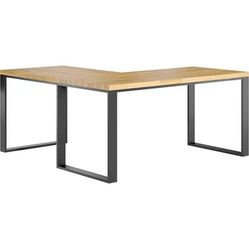 Psací stůl Rohový psací stůl s dřevěnou deskou loft industrial 200x70cm - Černá , NE , Práva , 180x70 cm