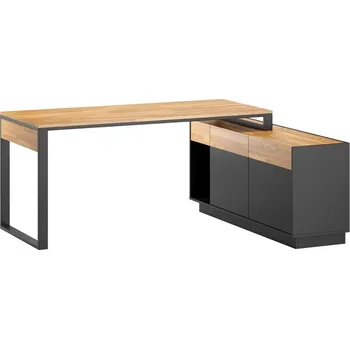 Psací stůl Moderní rohový stůl pro malé i velké kanceláře - Přírodní dub/černá , Práva