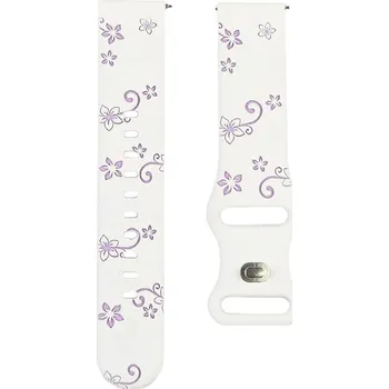 Příslušenství k chytrým hodinkám Madvell Silikonový řemínek Květiny bílá s fialovou 22mm