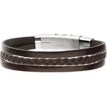 Manoki Pánský náramek Yves - pravá kůže, chirurgická ocel BA439A Hnědá 20,5 cm - 21,5 cm (nastavitelná)