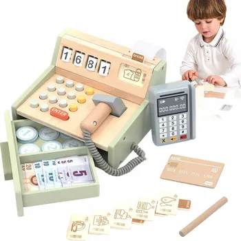 Dřevěná hračka POKLADNA VZDĚLÁVACÍ HRAČKA DŘEVĚNÁ PRO DĚTI DO OBCHODU PRO DĚTI 3+