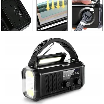 Svítilna PŘENOSNÉ SOLÁRNÍ RÁDIO S KLIKOU, ALARMEM, DYNAMEM, NOUZOVOU SVÍTILNOU A POWERBANKOU 10000mAh