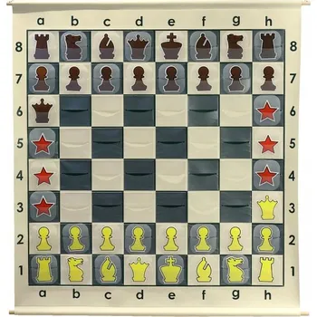 Šachy DEMONSTRAČNÍ ŠACHY S ROLOVACÍ ŠACHOVNICÍ XXL - ZASUNOVACÍ (šachovnice + figurky + taška)