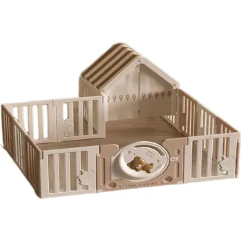 Dětská ohrádka EMPORIO Dětská ohrádka s plotem a domečkem medvídka, béžová, 150 × 180 cm