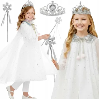 Pláštěnka KOSTÝM VÍLY Bílý PLÁŠŤ Princezny DOPLŇKY Korunka Hůlka Pláštěnka