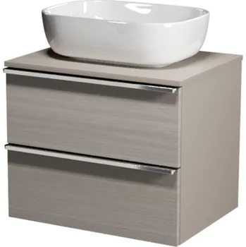 Koupelnový nábytek CERSANIT 3D Nábytkový set Cersanit Virgo 60, skříňka 60 s deskou šedá, úchytky chrom, umyvadlo Moduo 50 na desku obdélníkové bílé S522-022;K116-050