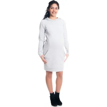 Těhotenská móda Be MaaMaa Těhotenské/kojící šaty Anais s kapucí, dlouhý rukáv - sv. šedé Velikost oblečení: XL (42)