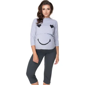 Těhotenské šaty Be MaaMaa Těhotenské, kojící pyžamo 3/4 s dl. rukávem - šedá/grafit, S/M Velikost oblečení: XXL (44)