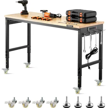 Dílenský stůl Vevor Nastavitelný pracovní stůl 1524 mm, nosnost 907 kg, zásuvka, kolečka