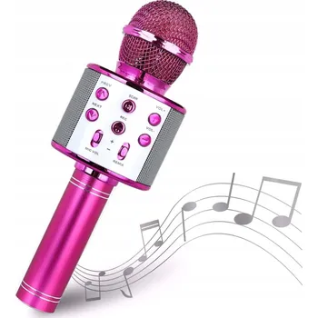 Mikrofon Bezdrátový Bluetooth Mikrofon s Reproduktorem Karaoke USB 2x5W LED Růžový